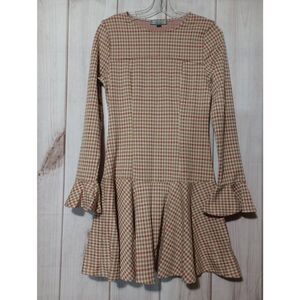 Good‎ Luck Gem Dress Ladies Small 70s inspired Long Sleeve Tan Stretch